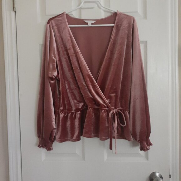 LC Lauren Conrad Rose Pink Velvet Faux Wrap Top XXL - Picture 3 of 14